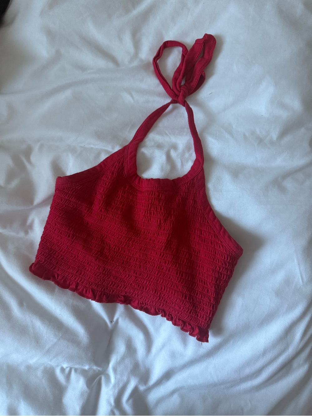 Red Smocked Halter Crop Top